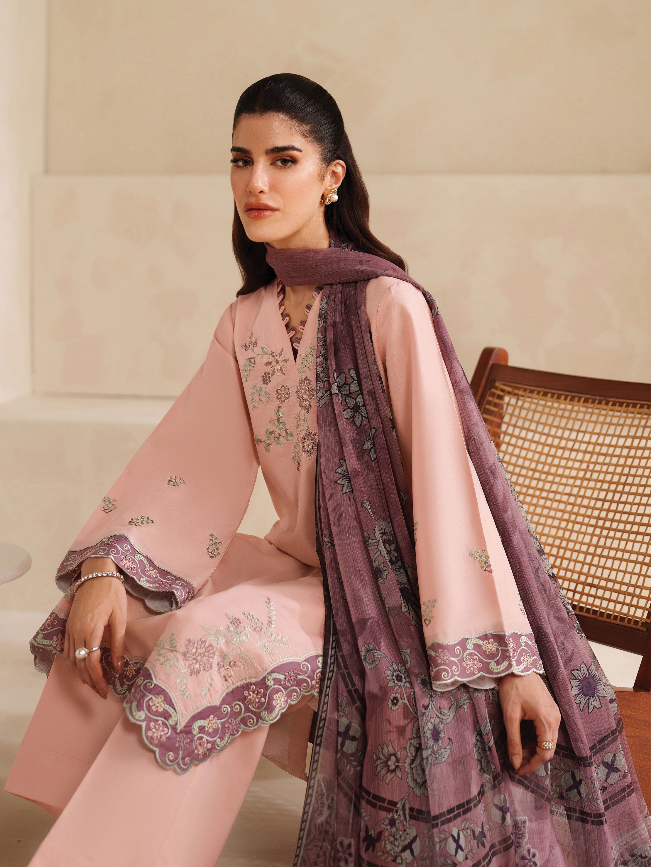 Ayra Solids by Garnet Stitched 3 Piece Collection'2025-Pinkspire