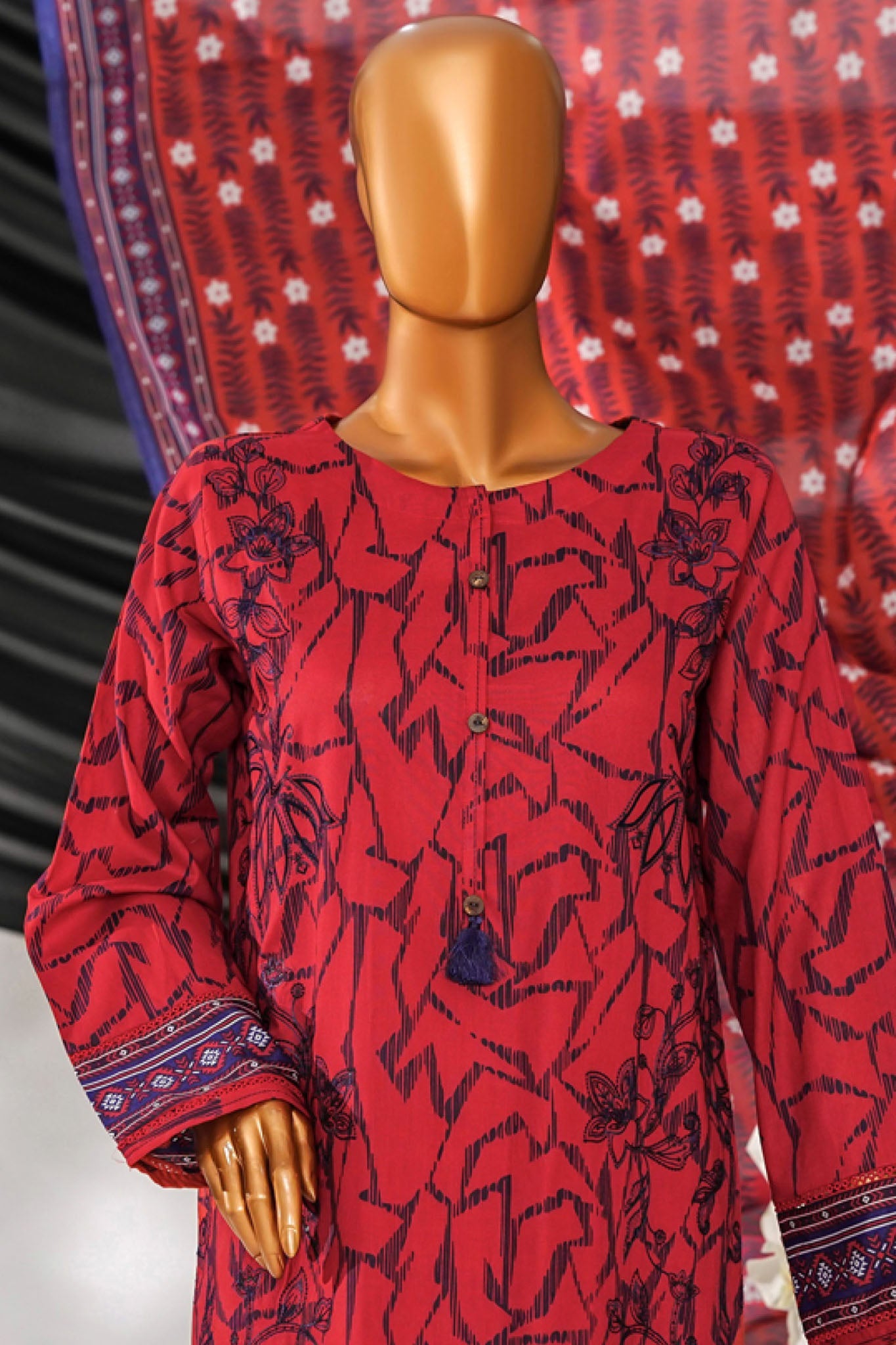 Intermix Thread & Needle By HZ Stitched 3 Piece Emb Cambric Collection'2025-POEL-3P-007-Red