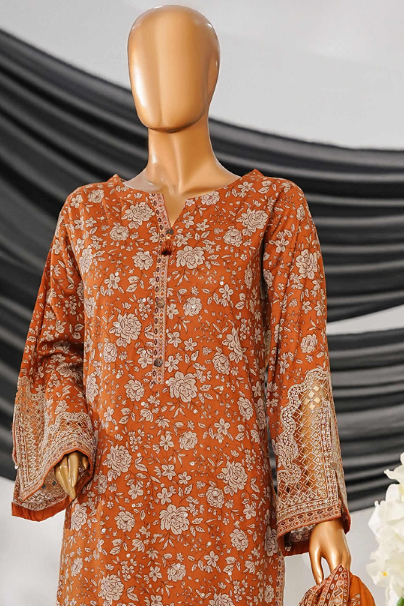 Intermix Thread & Needle By HZ Stitched 3 Piece Emb Cambric Collection'2025-POEL-3P-008-Rust