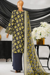 Intermix Thread & Needle By HZ Stitched 3 Piece Emb Cambric Collection'2025-POEL-3P-009-Navy Blue