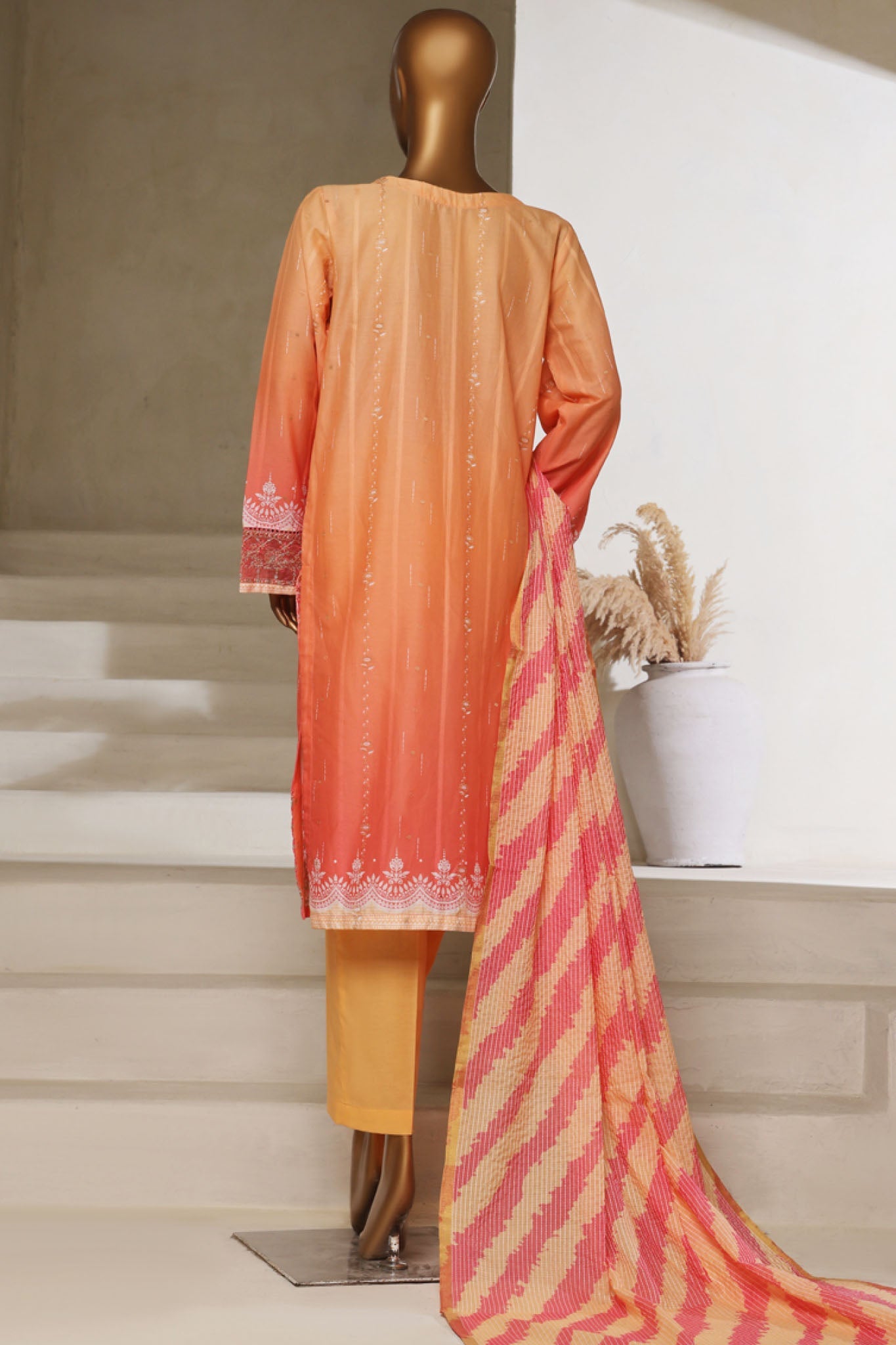 Ombre Damask By HZ Stitched 3 Piece Emb Jacquard Series Collection'2025-PSJ-028-Peach