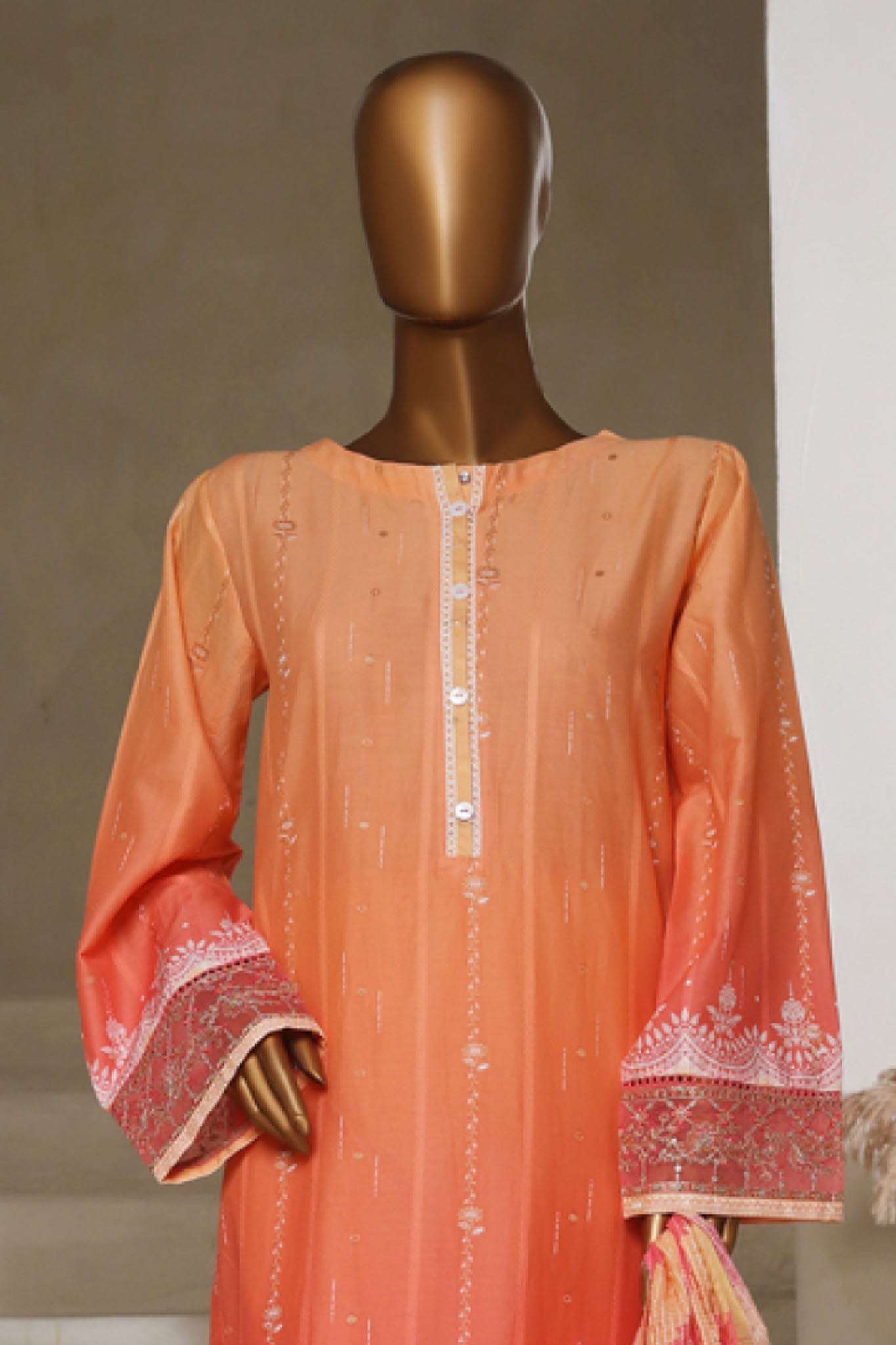 Ombre Damask By HZ Stitched 3 Piece Emb Jacquard Series Collection'2025-PSJ-028-Peach