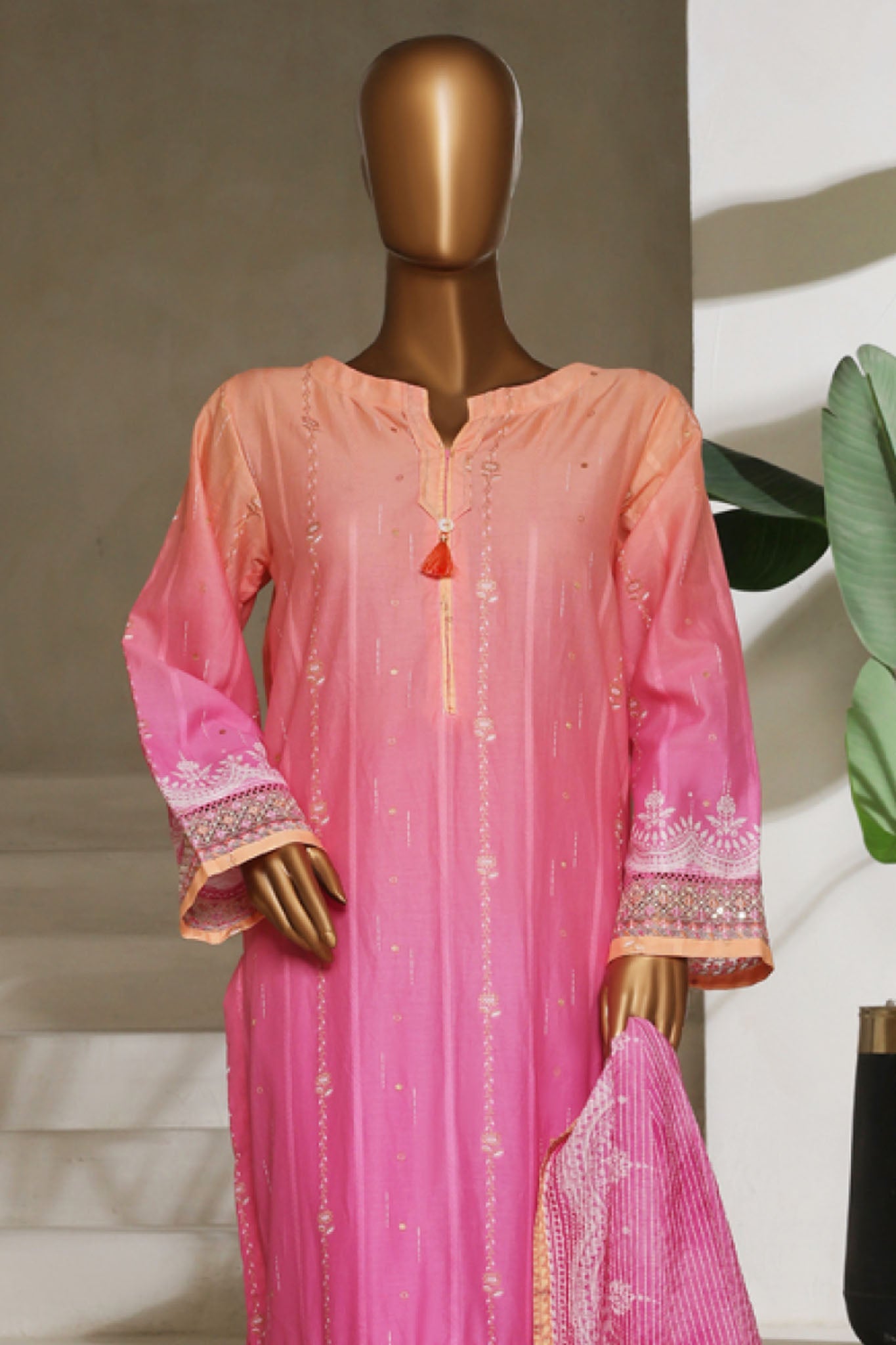 Ombre Damask By HZ Stitched 3 Piece Emb Jacquard Series Collection'2025-PSJ-032-Dark Pink
