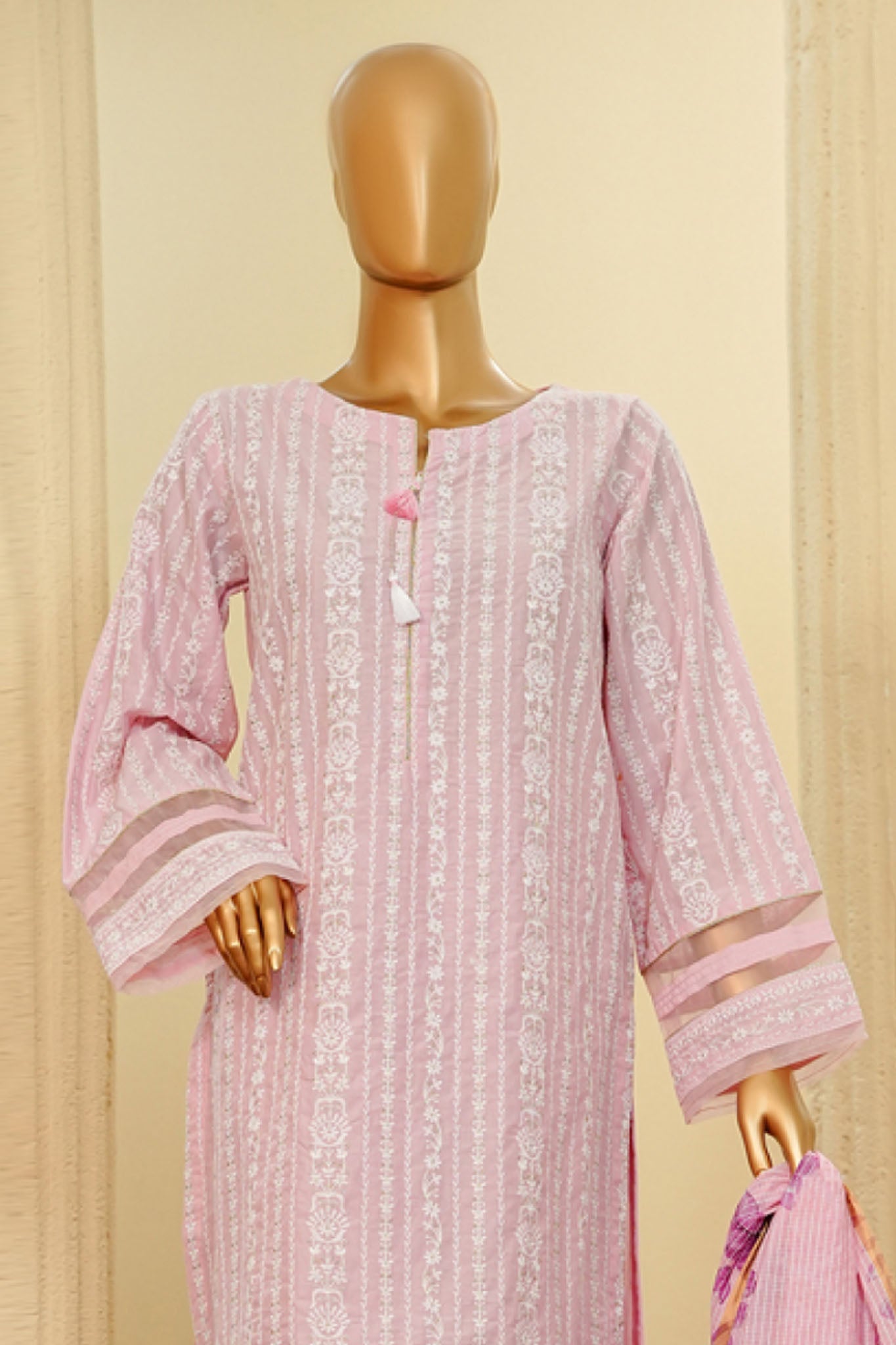 Traditional Vibes By HZ Stitched 3 Piece Solid Emb Chikankari Collection'2025-PWC-105-Pink