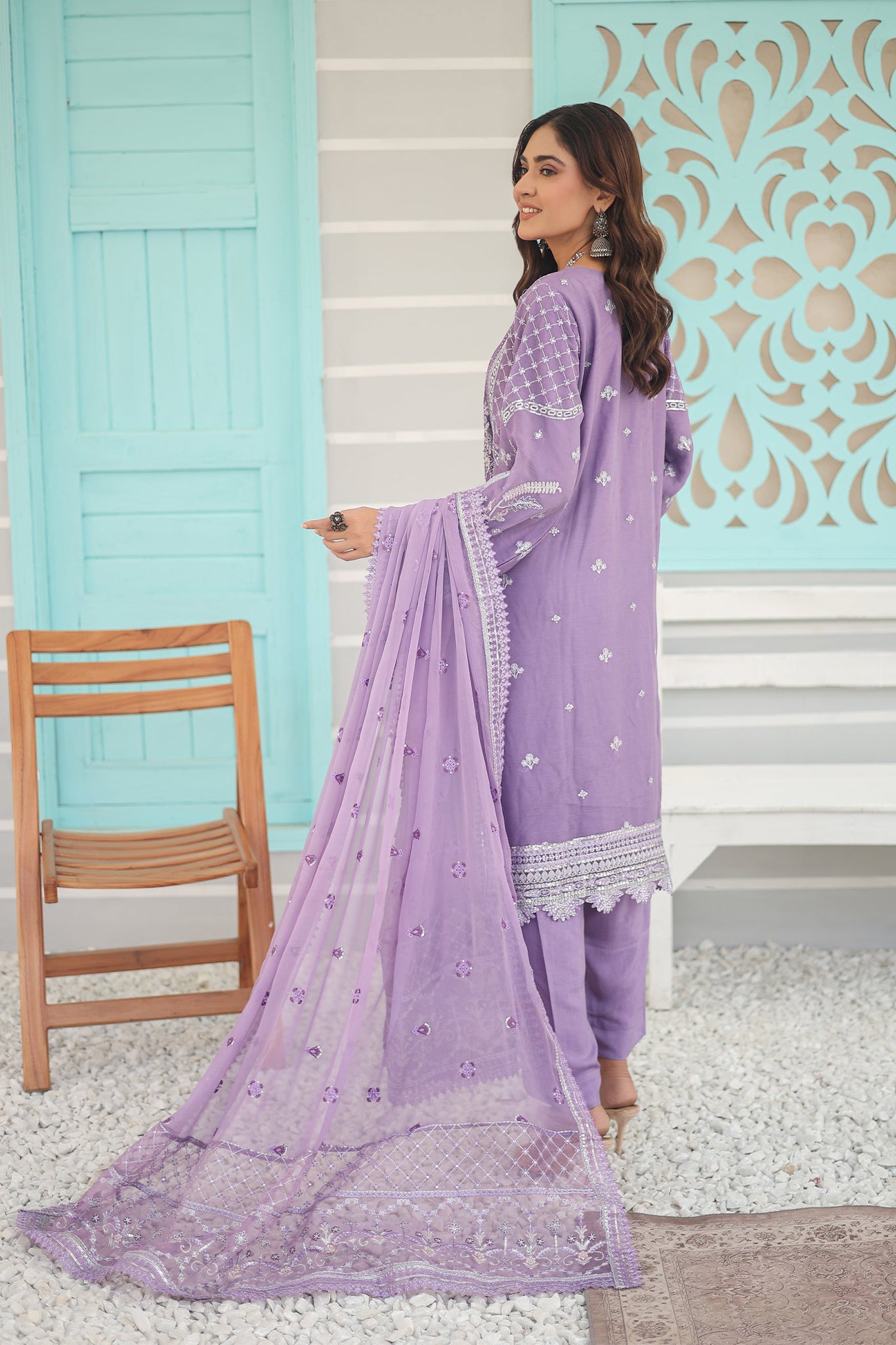 Inara By Azmeerah Official Semi Stitched 3 Piece Chiffon Edit Collection'2024-01-Peri Winkle