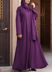 Hijab Ul Hareem Chiffon Front Open Purple Abaya (0122-RC-713)
