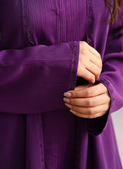 Hijab Ul Hareem Chiffon Front Open Purple Abaya (0122-RC-713)