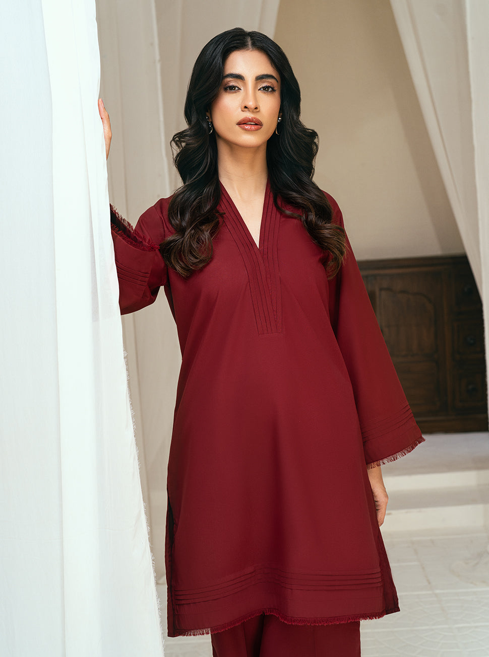 Rangeen Stitched 2 Piece Scarlet Co-Ord Set