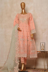 Bin Saeed Stitched 3 Piece Organza Festive Formals Collection'2024-STS-303-Peach