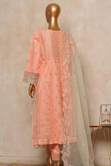 Bin Saeed Stitched 3 Piece Organza Festive Formals Collection'2024-STS-303-Peach