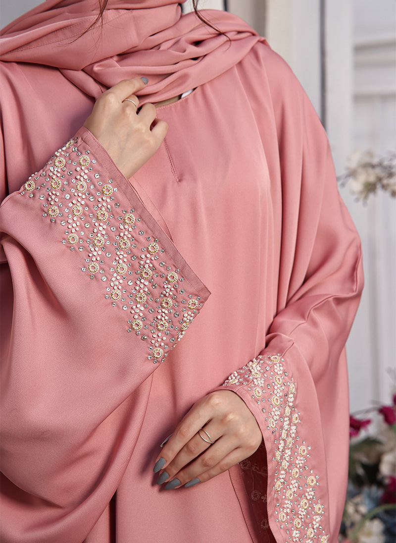 Hijab Ul Hareem Nida Hand Work Abaya Baby Pink 0120-J-779