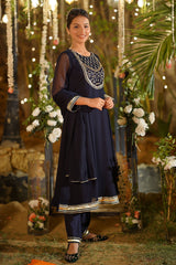 Ochre Clothing Girls Full Suits Chiffon Hand Adda Work 3 Pc Suit