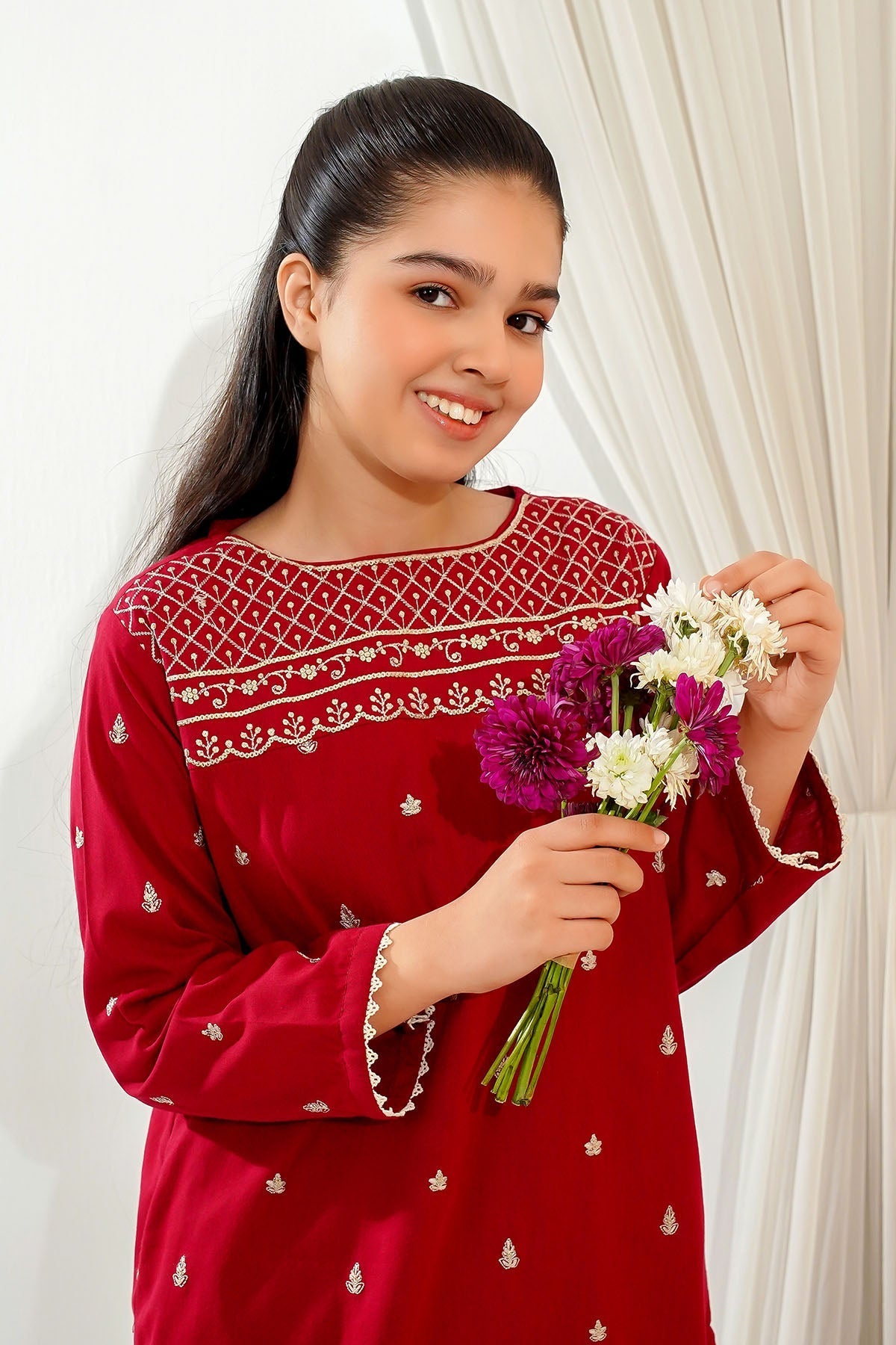 Ochre Clothing Girls Co-ords Cotton Embroidered 2 Pc Suit