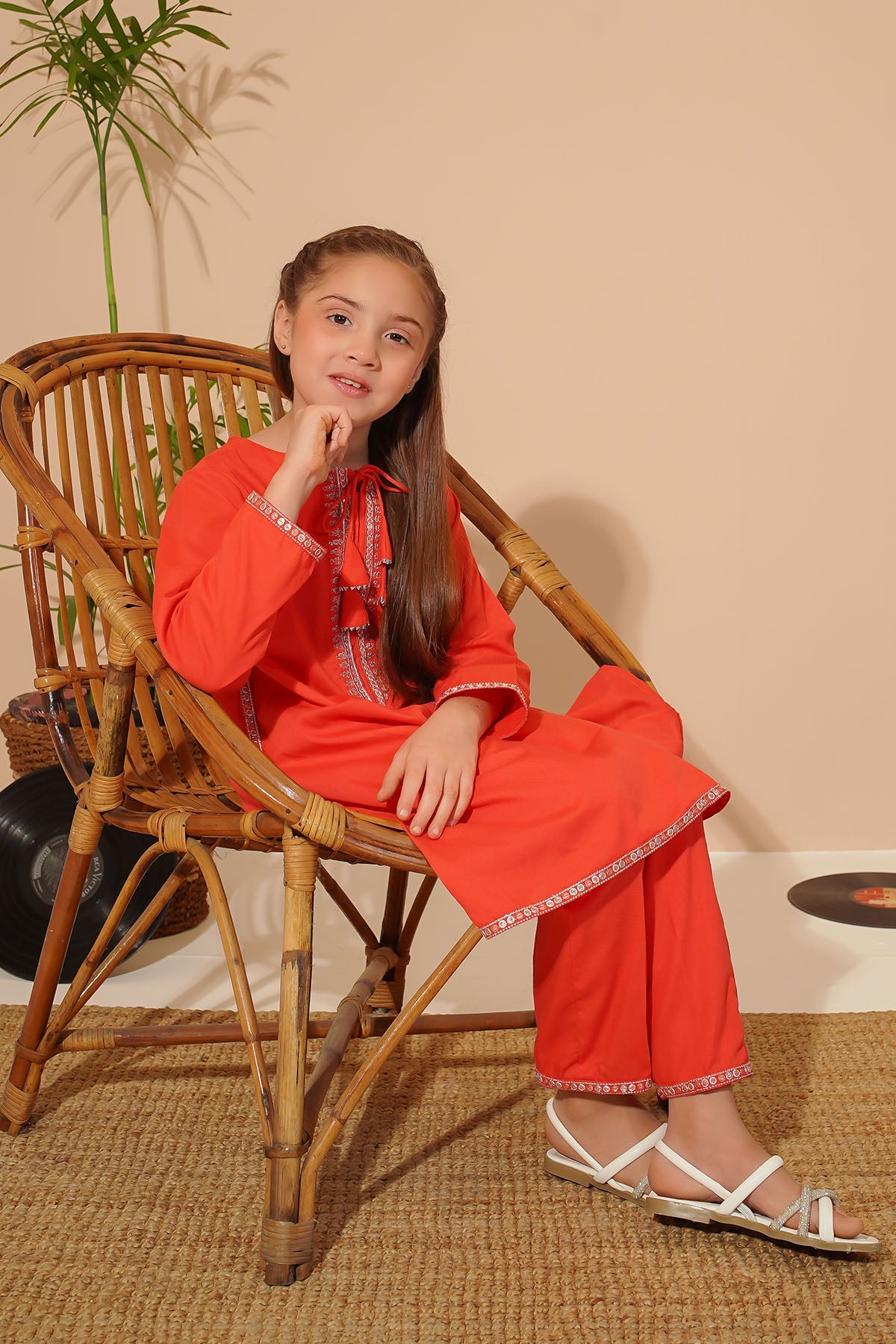 Ochre Clothing Girls Co-ords Cotton Embroidered 2 Pc Suit