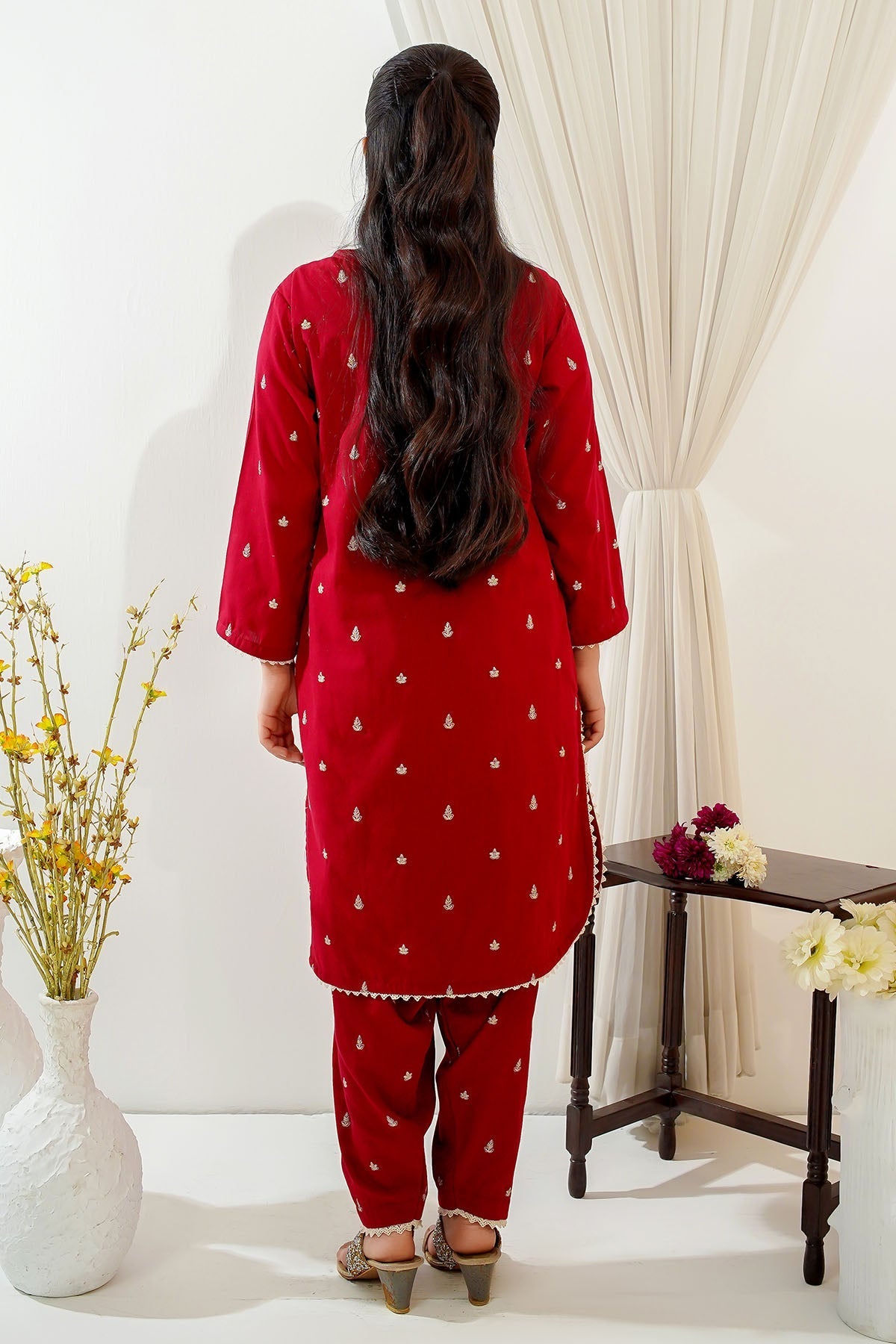 Ochre Clothing Girls Co-ords Cotton Embroidered 2 Pc Suit