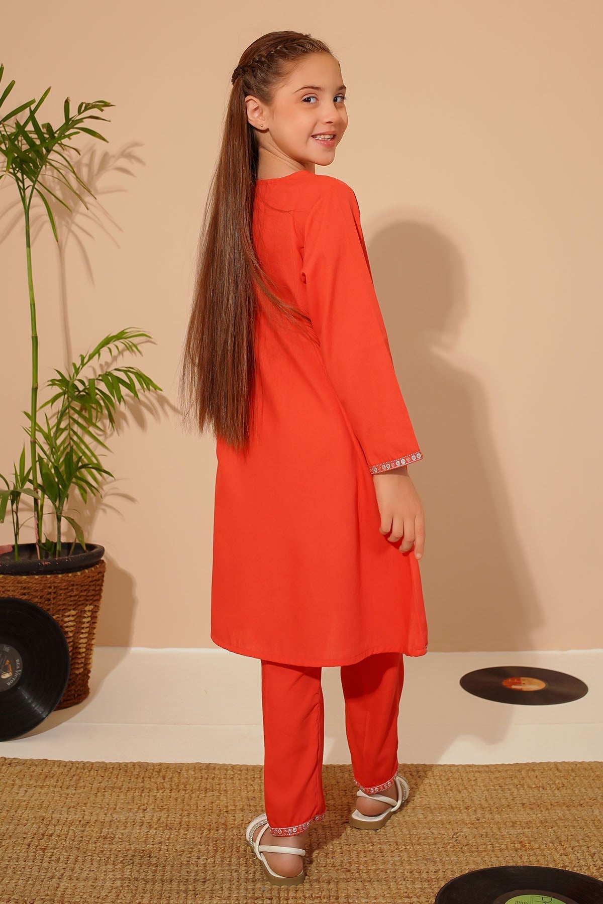 Ochre Clothing Girls Co-ords Cotton Embroidered 2 Pc Suit