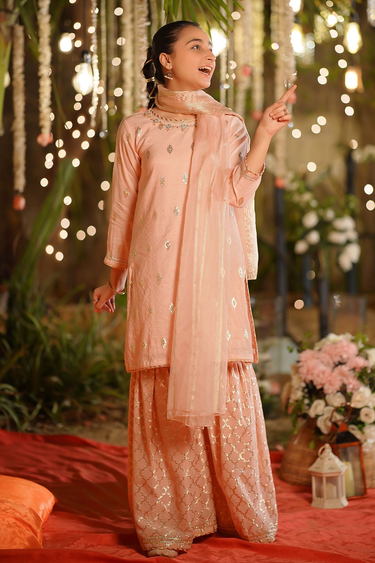 Ochre Clothing Girls Full Suits Viscose Jacquard Hand Adda Work 3 Pc  Suit