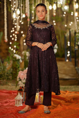 Ochre Clothing Girls Full Suits Sequence Net Hand Adda Work 3 Pc Suit
