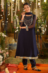 Ochre Clothing Girls Full Suits Chiffon Hand Adda Work 3 Pc Suit
