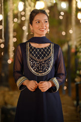 Ochre Clothing Girls Full Suits Chiffon Hand Adda Work 3 Pc Suit