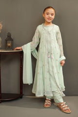 Ochre Clothing Girls Full Suits Chiffon Embroidered 3 Pc Suit