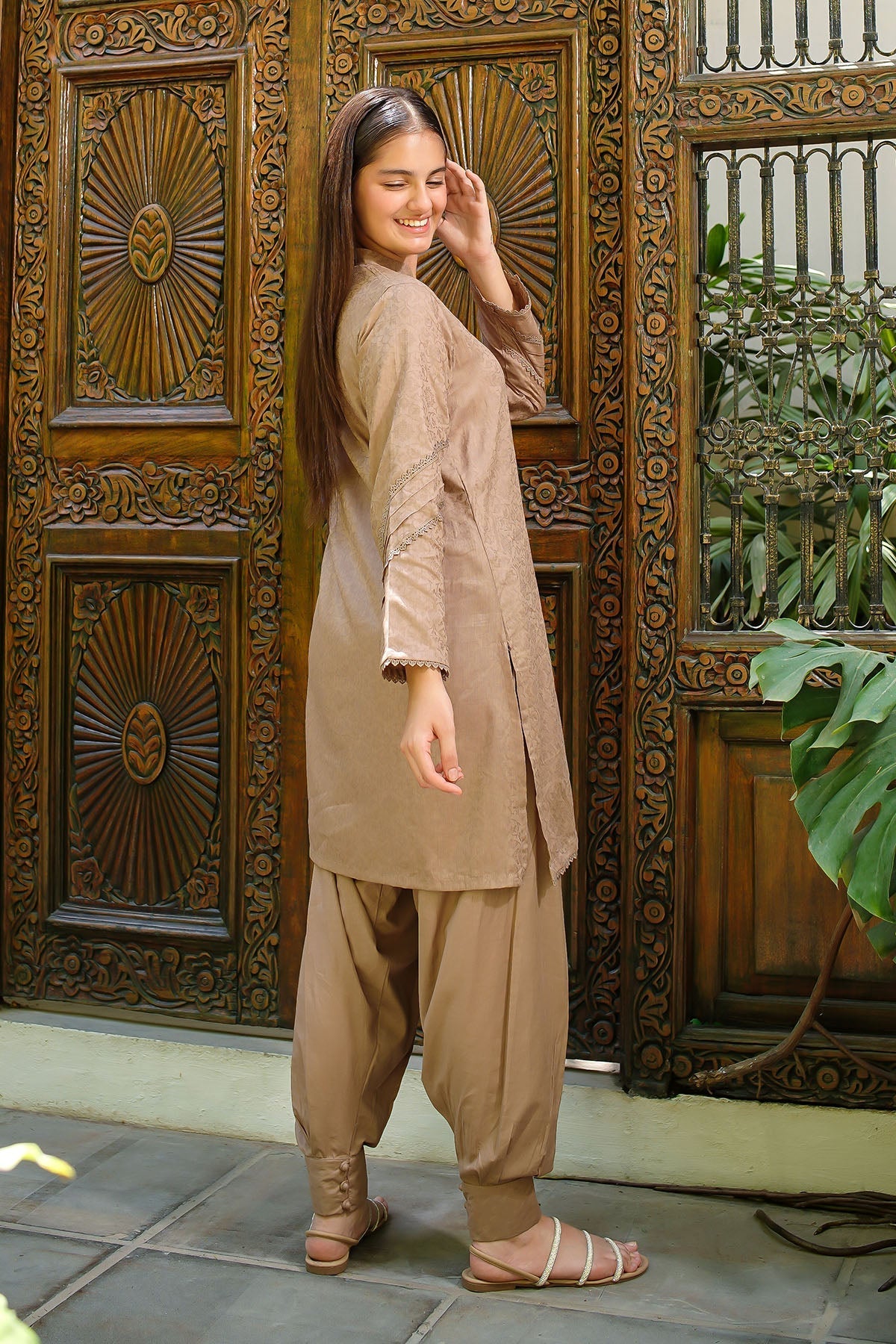 Ochre Clothing Dobby Cotton Embellished 2 Pc Suit