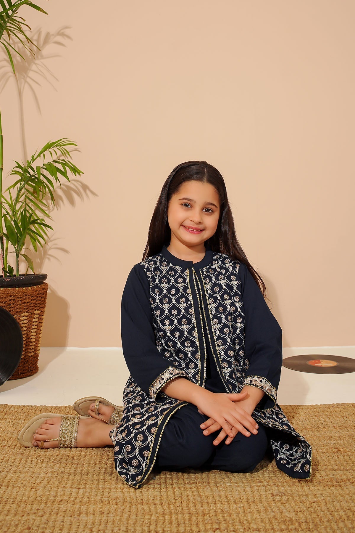 Ochre Clothing Girls Full Suits Cotton Embroidered 2 Pc Suit