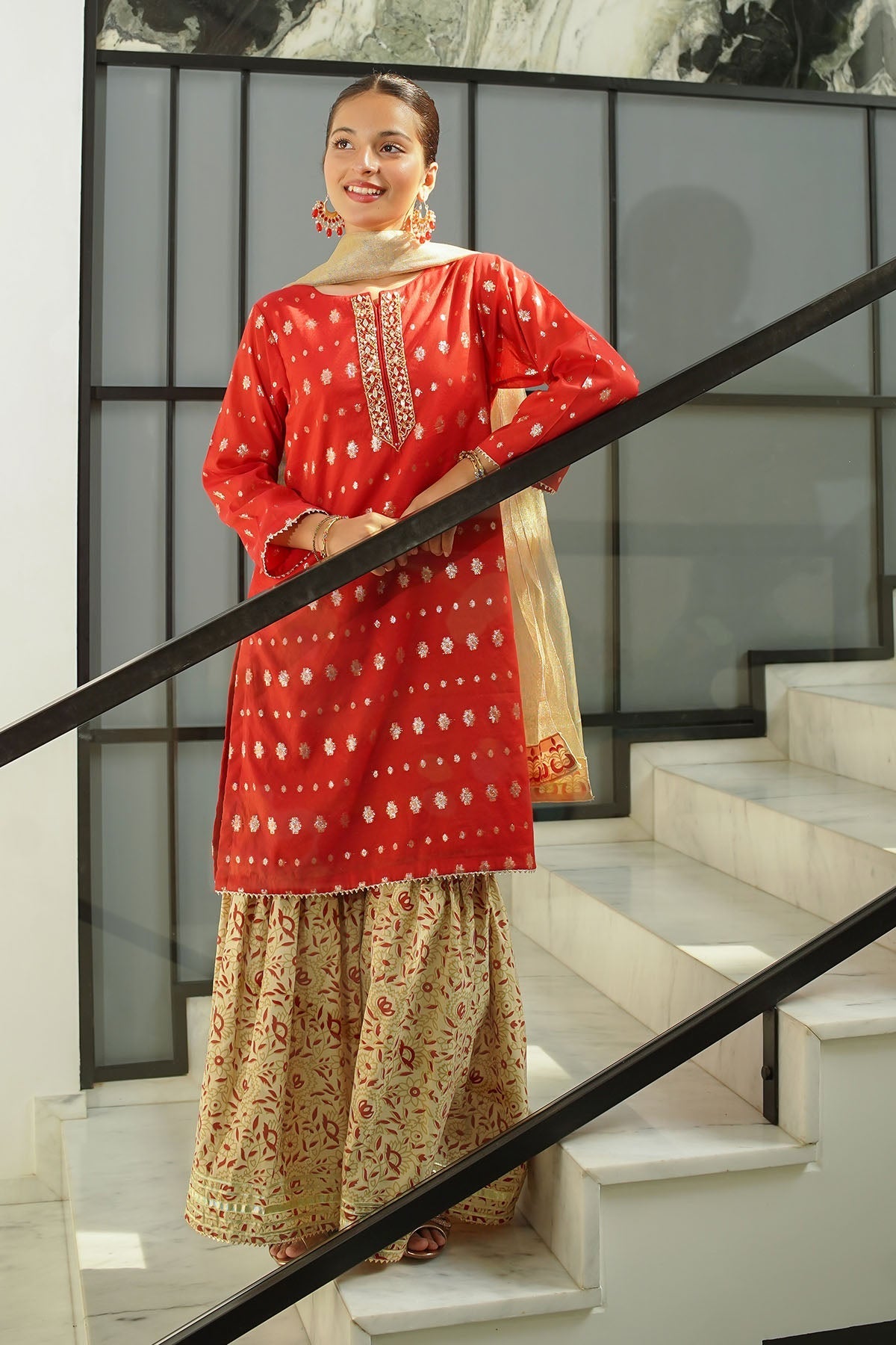 Ochre Clothing Zari Jacquard Hand Adda Work 3 Pc Suit Collection'2025-SHD-08