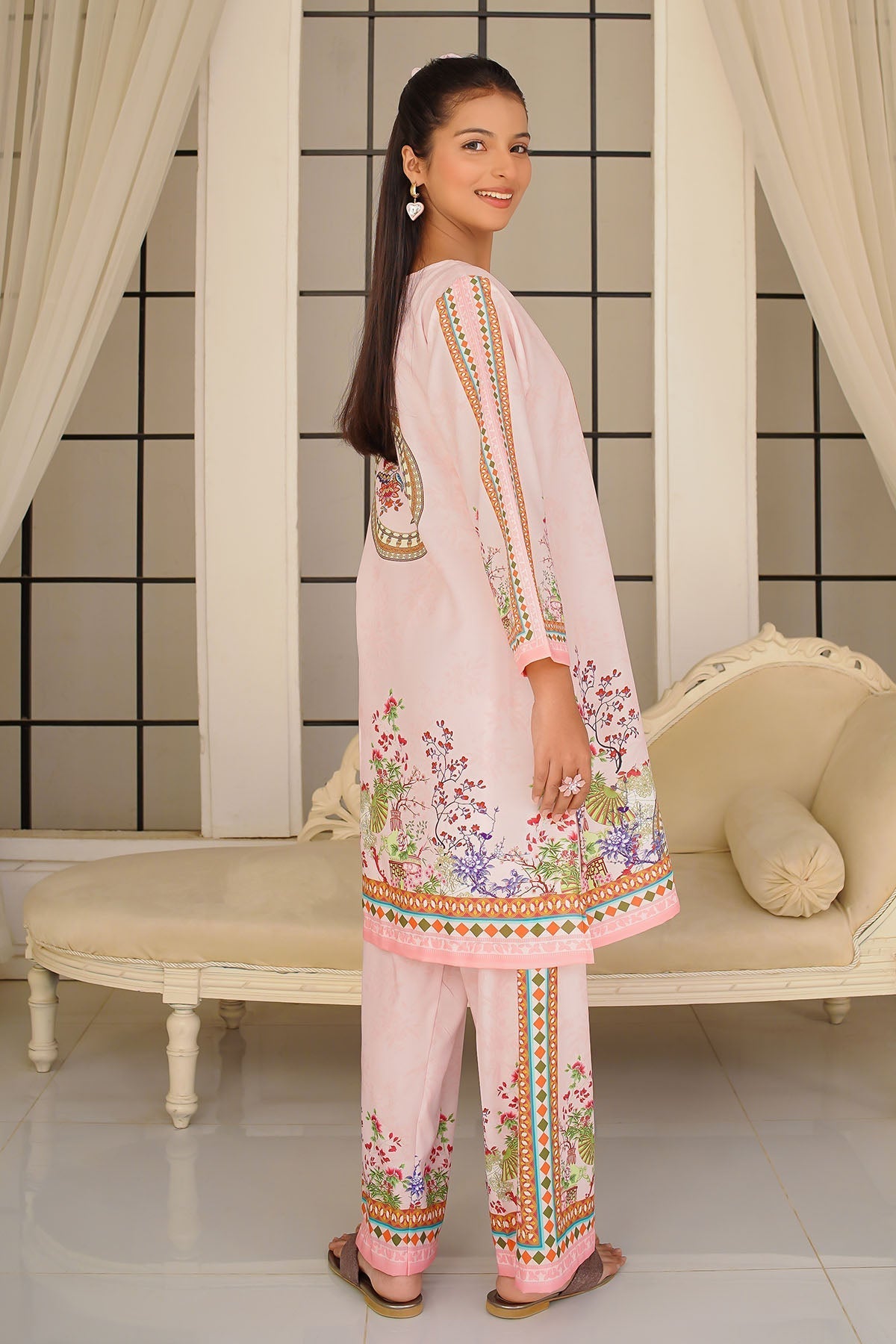 Ochre Clothing Girls Co-ords Swiss Lawn Digital Printed 2 Pc Suit