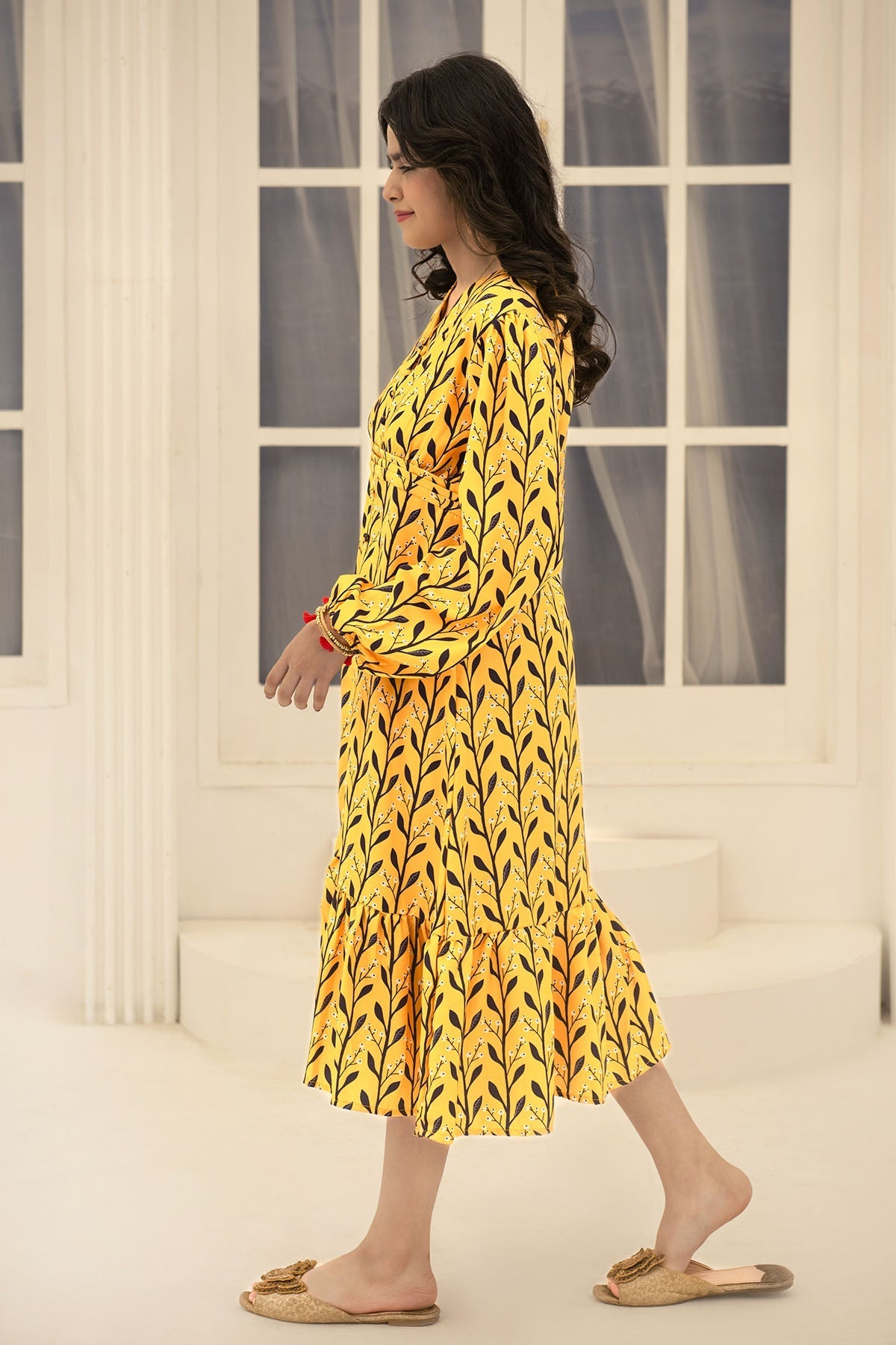 Ochre Clothing Herringbone Digital Printed Dress-OWLL-10