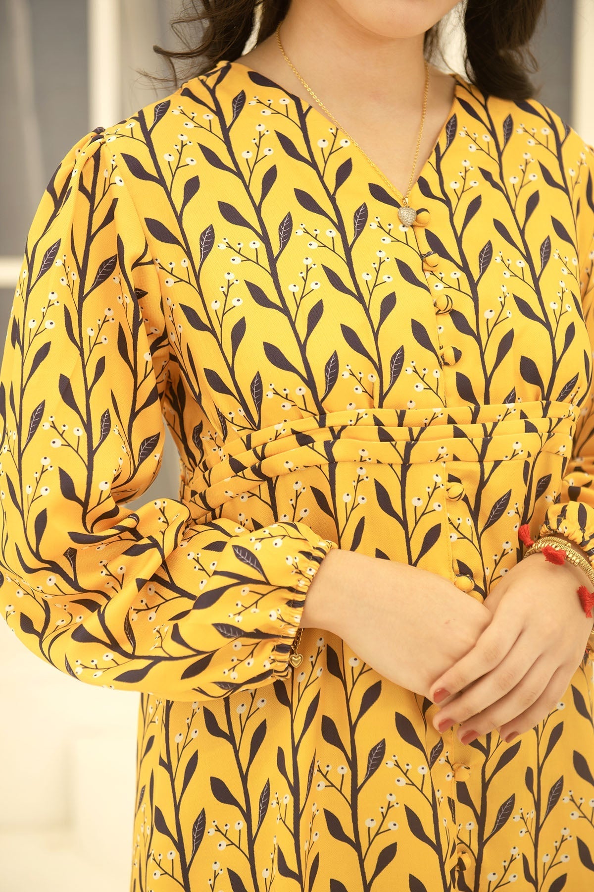 Ochre Clothing Herringbone Digital Printed Dress-OWLL-10