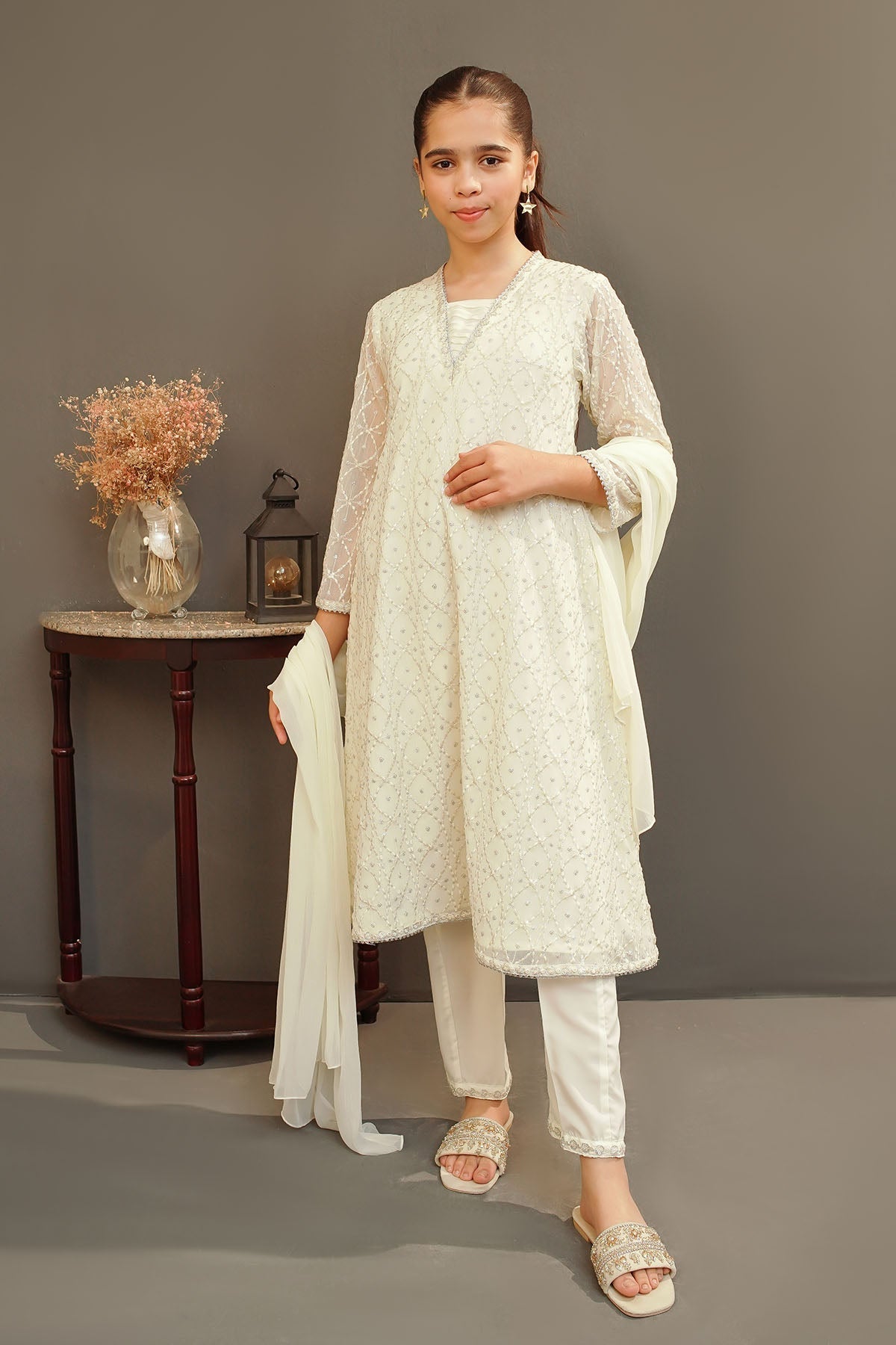 Chiffon Embroidered 3 Pc Suit - Wear Ochre
