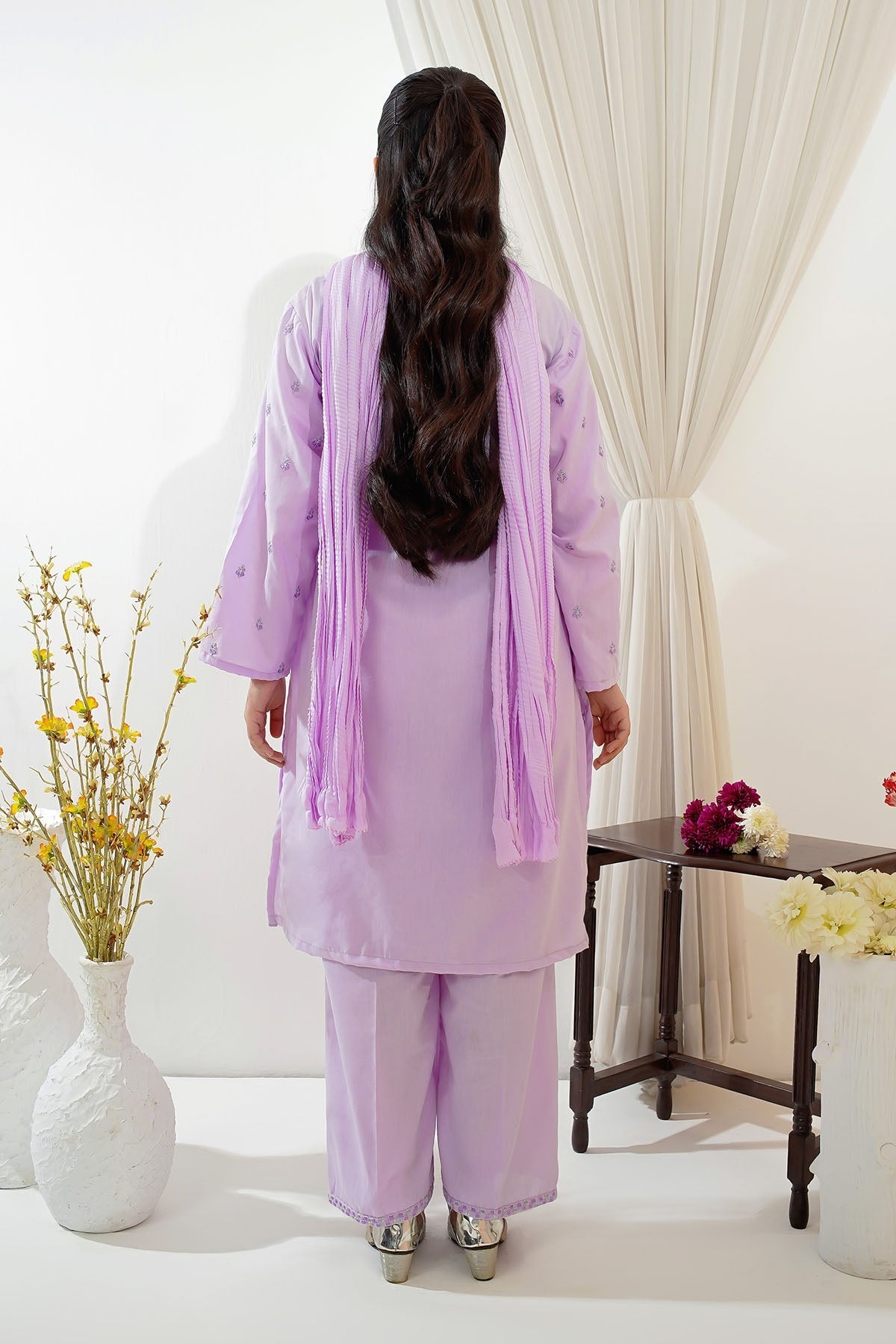 Ochre Clothing Girls Full Suits Cotton Embroidered 3 Pc Suit