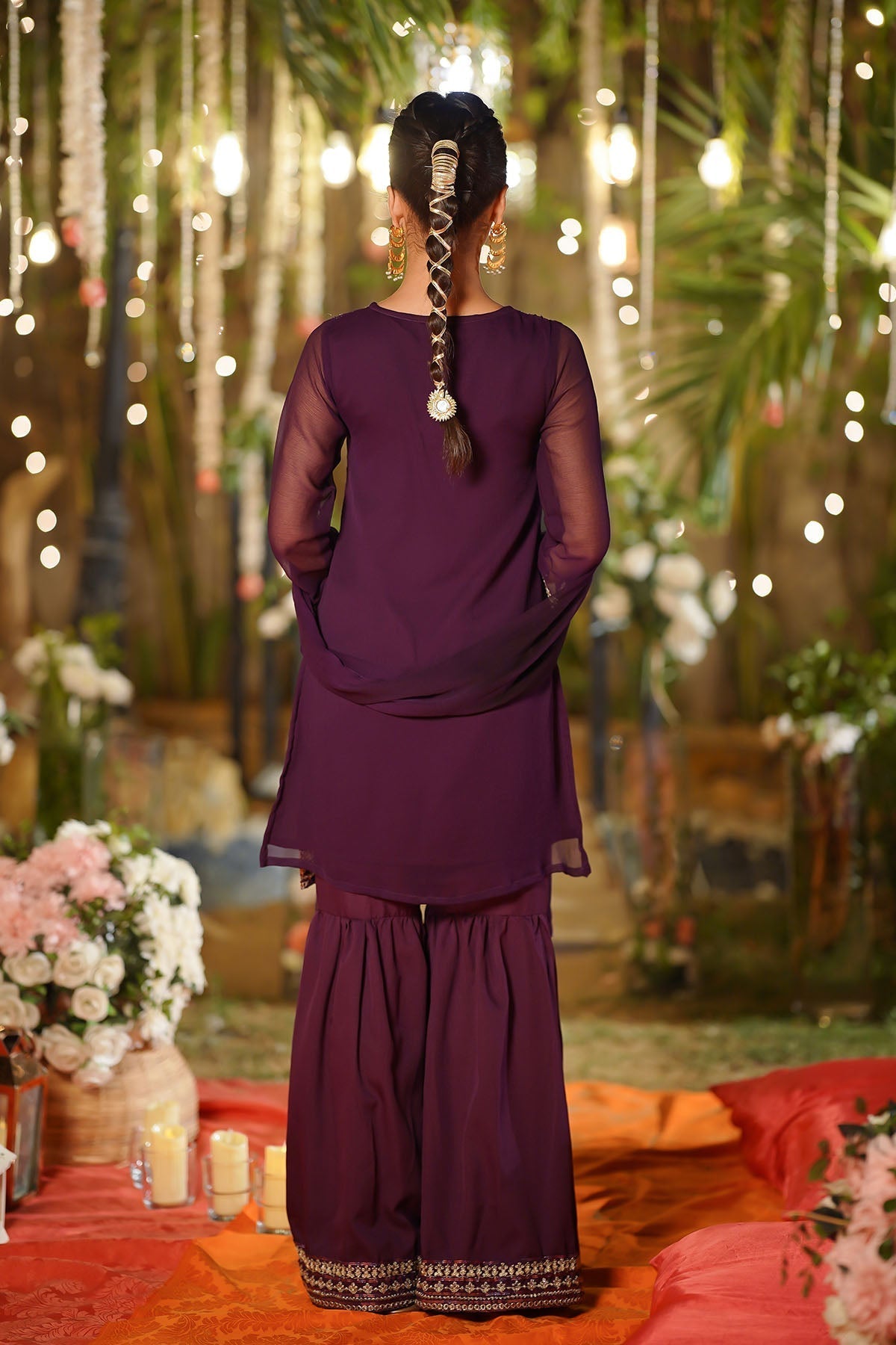 Ochre Clothing Girls Full Suits Chiffon Embroidered 3 Pc Suit