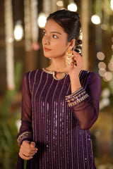 Ochre Clothing Girls Full Suits Chiffon Embroidered 3 Pc Suit