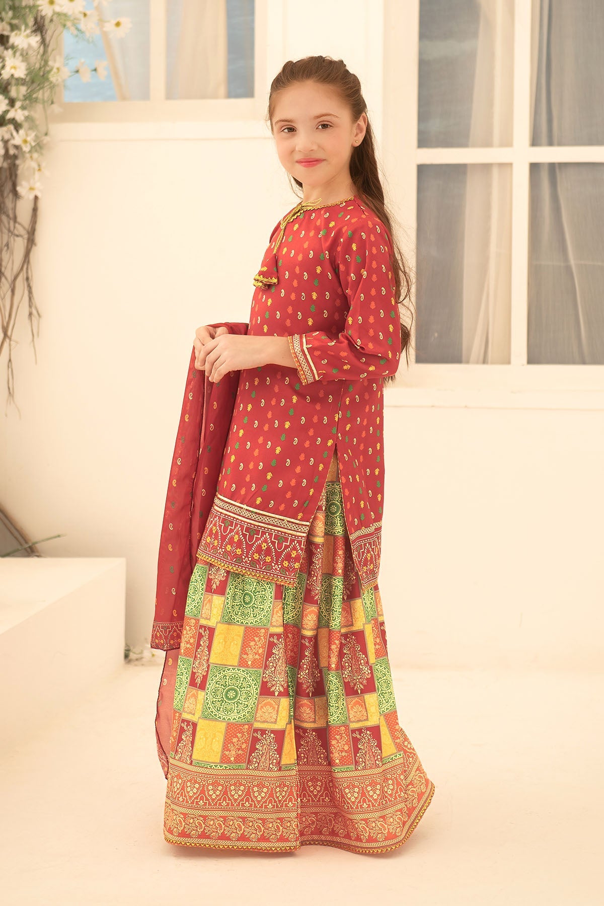 Ochre Clothing Herringbone Digital Printed 3 Pc Suit-INDP-19