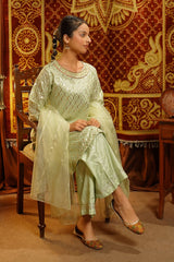 Ochre Clothing Girls Full Suits Viscose Jacquard Hand Adda Work 3 Pc  Suit