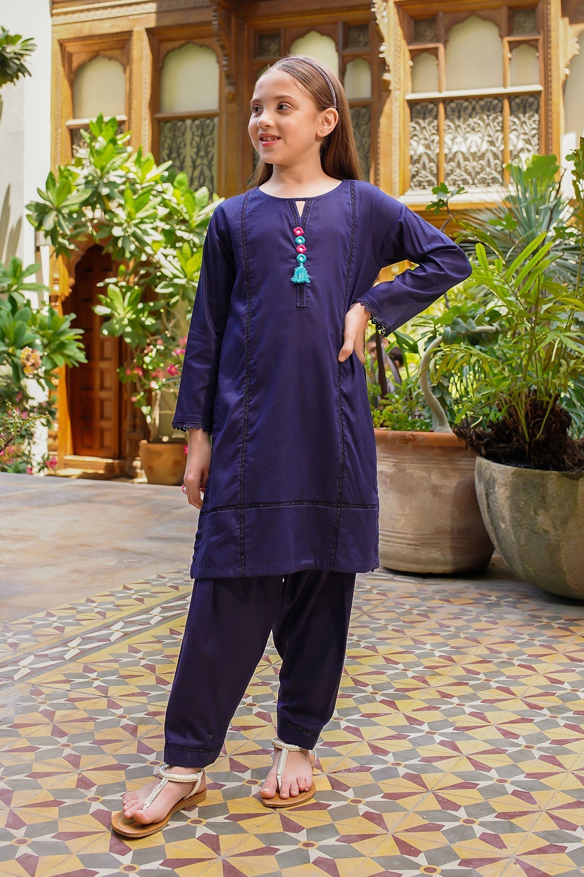 Ochre Clothing Dobby Cotton Embellished 2 Pc Suit