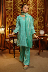 Ochre Clothing Girls Full Suits Viscose Jacquard Hand Adda Work 3 Pc  Suit