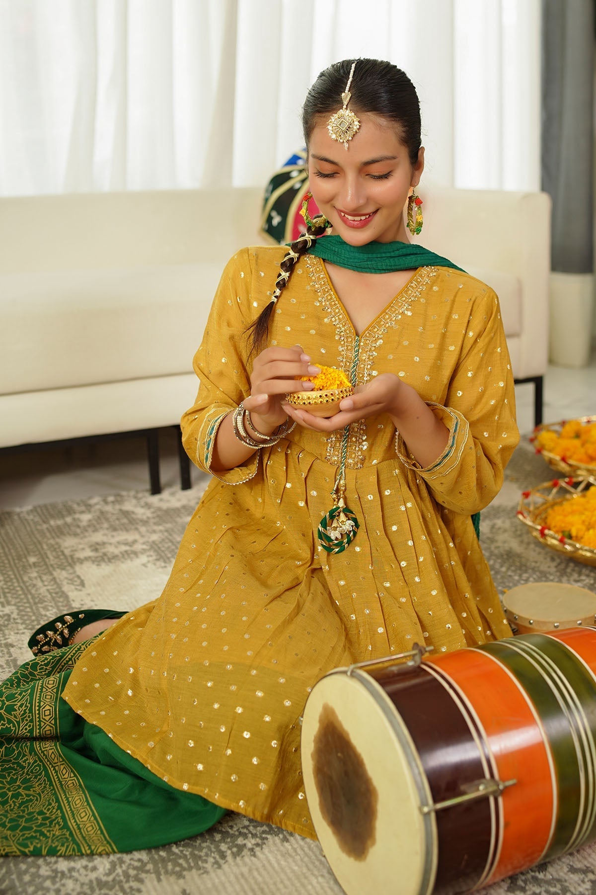 Ochre Clothing Slub Manar Hand Adda Work 3 Pc Suit Collection'2025-MHD-08
