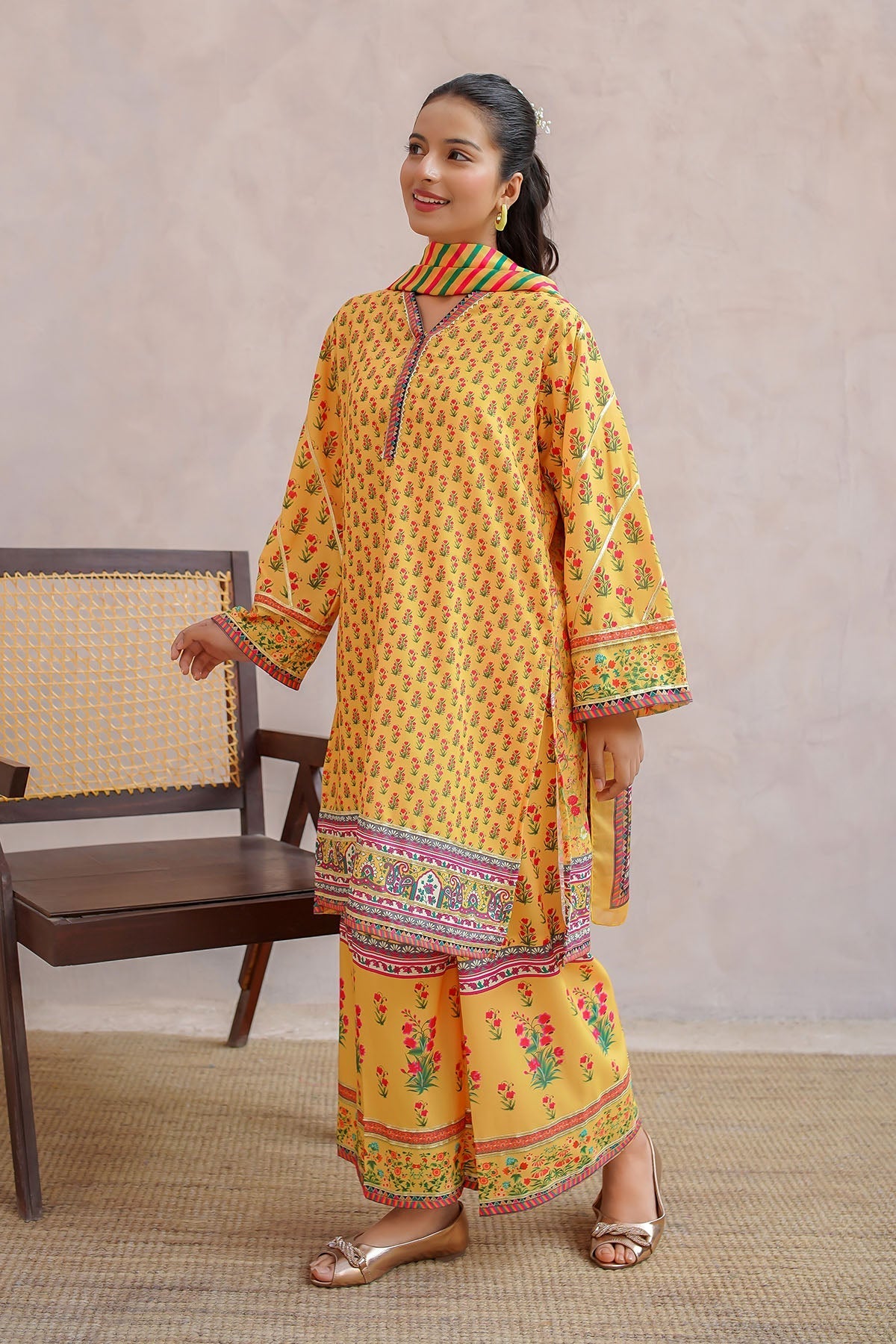 Ochre Clothing Girls Full Suits Swiss Lawn Digital Printed 3 Pc Suit