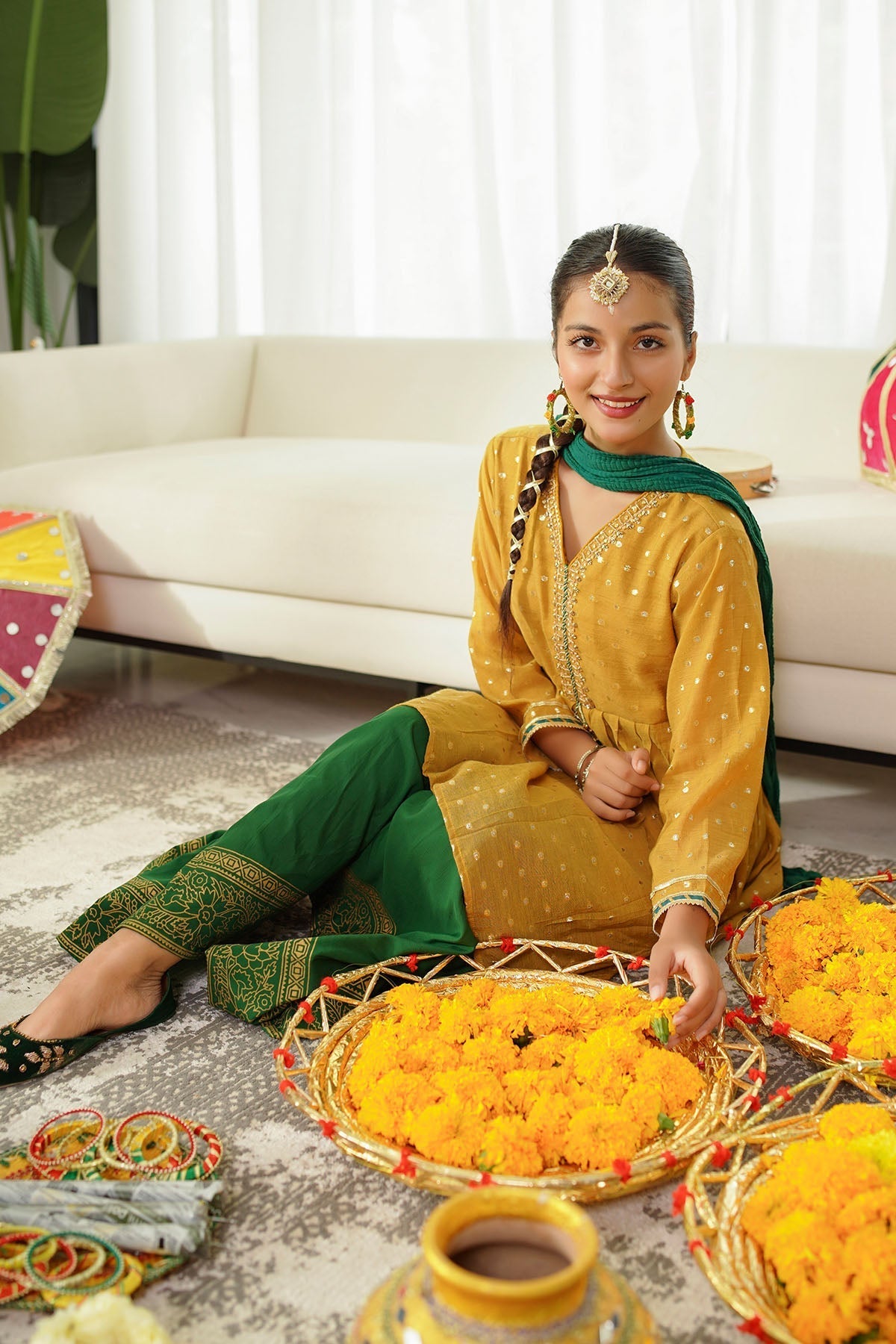 Ochre Clothing Slub Manar Hand Adda Work 3 Pc Suit Collection'2025-MHD-08