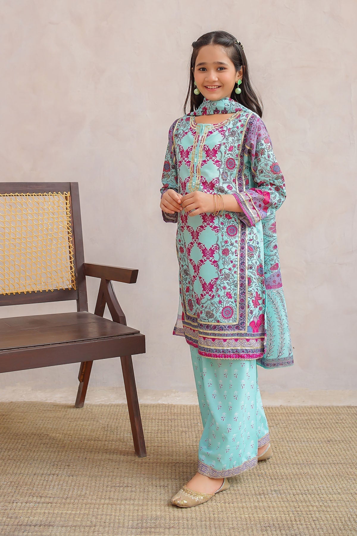 Ochre Clothing Girls Full Suits Swiss Lawn Digital Printed 3 Pc Suit