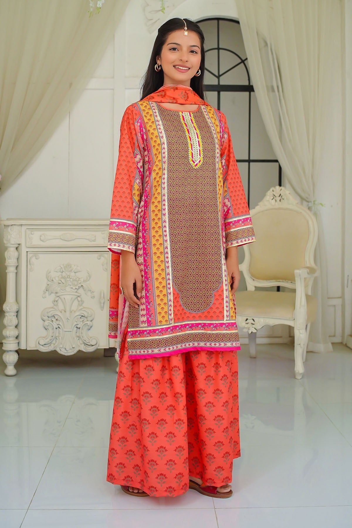 Ochre Clothing Girls Full Suits Swiss Lawn Digital Printed 3 Pc Suit