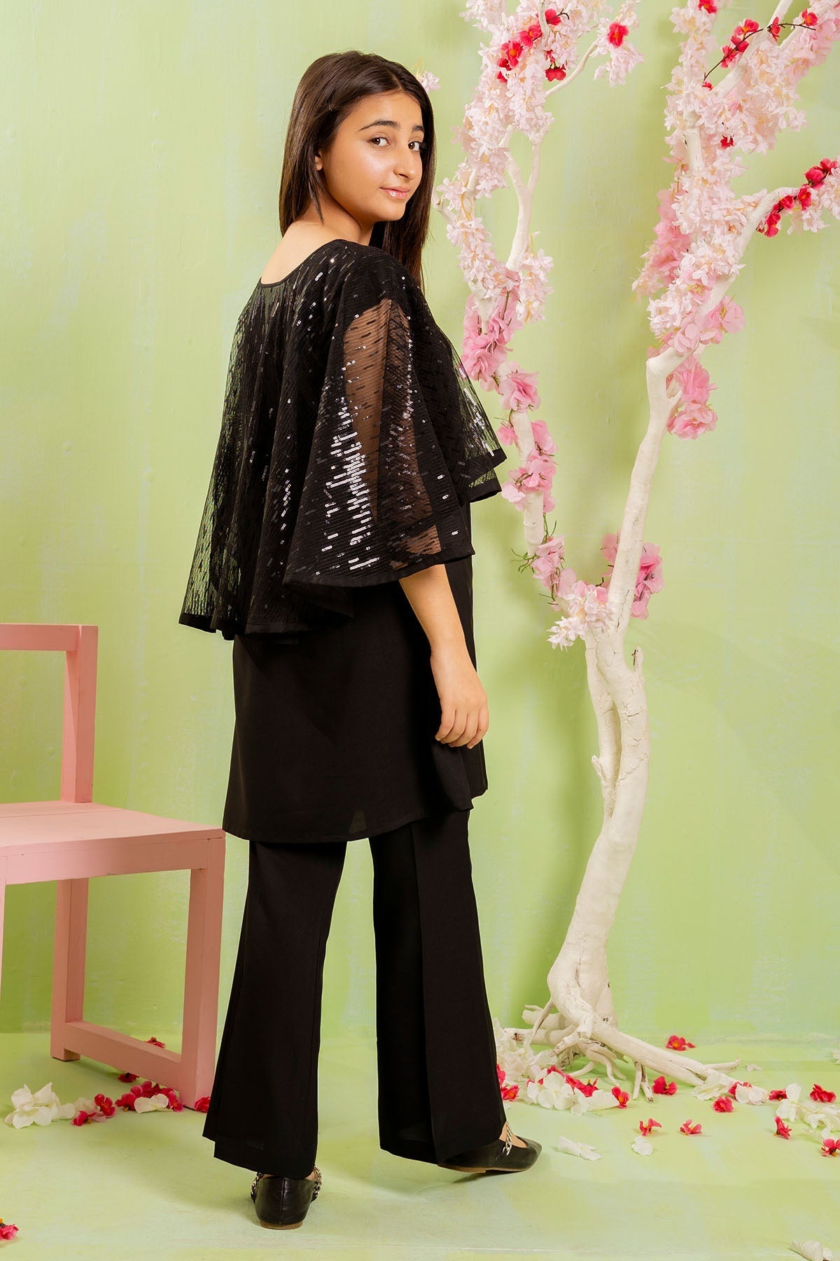 Ochre Clothing Foil Printed Net 2 Pc Suit