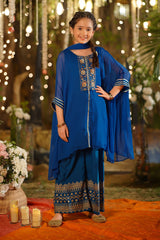 Ochre Clothing Girls Full Suits Chiffon Hand Adda Work 3 Pc Suit