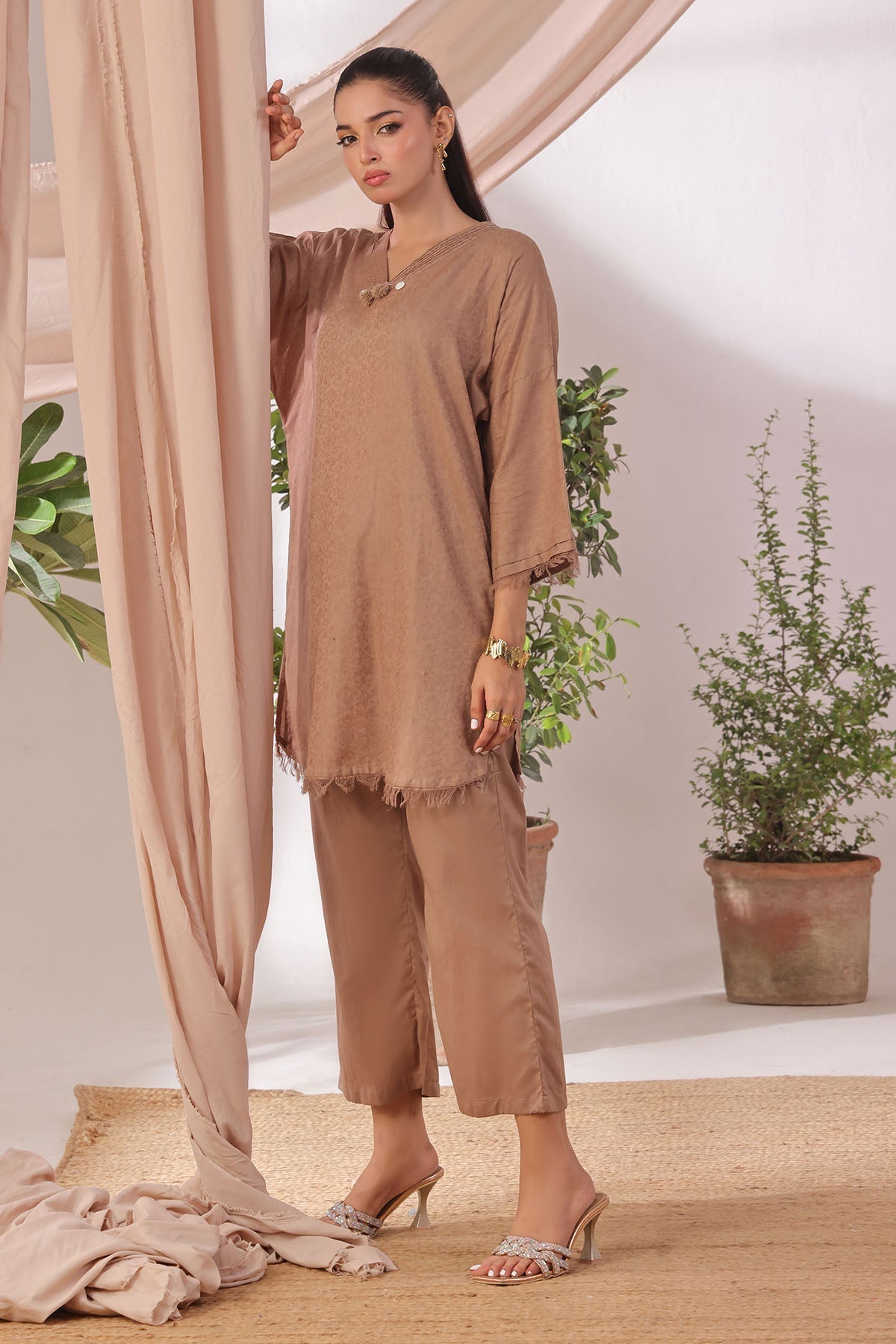 Ochre Clothing Cotton Jacquard Women's 2 Pc Suit