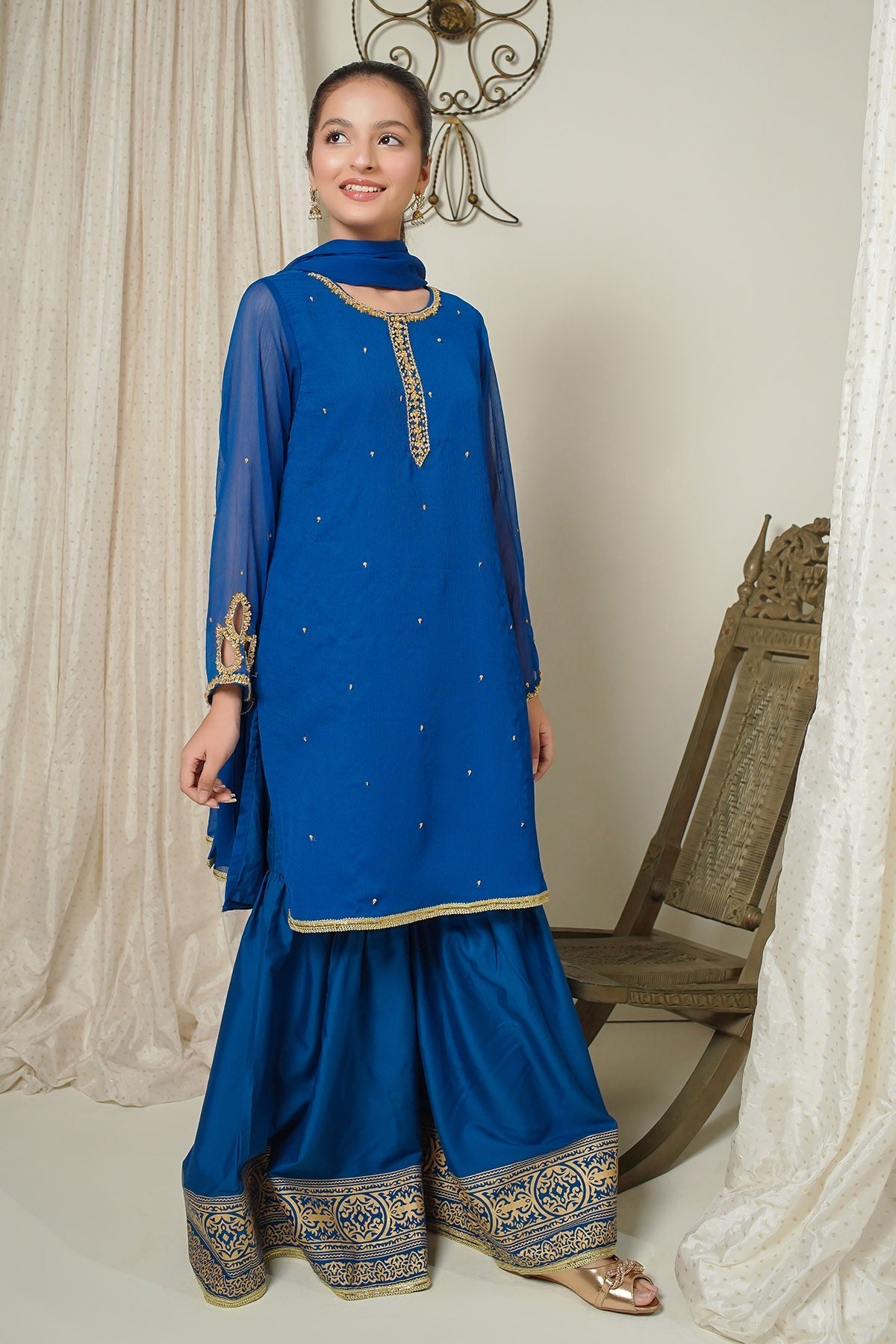 Chiffon Hand Adda Work 3 Pc Suit