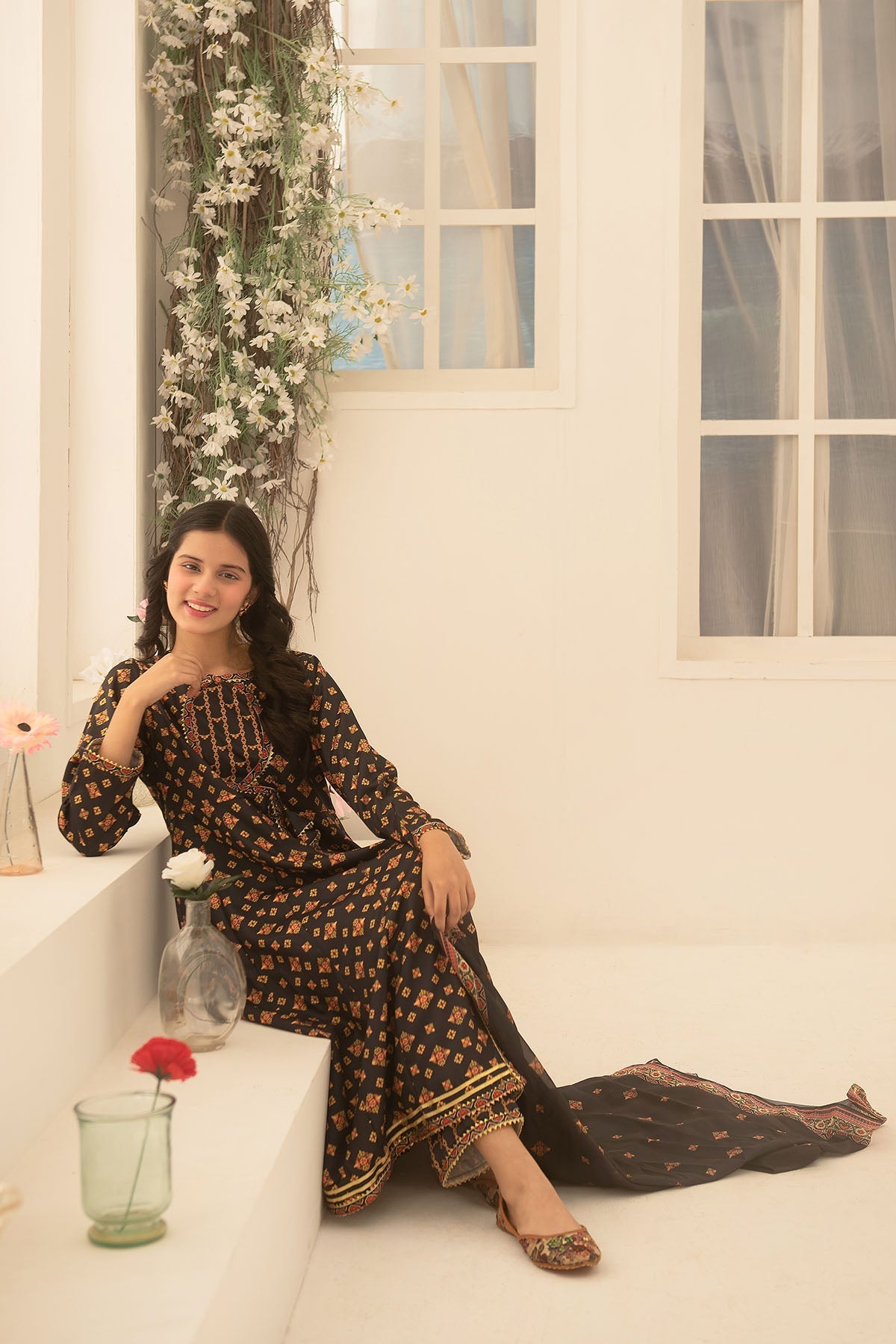 Ochre Clothing Herringbone Digital Printed 3 Pc Suit-COR-124