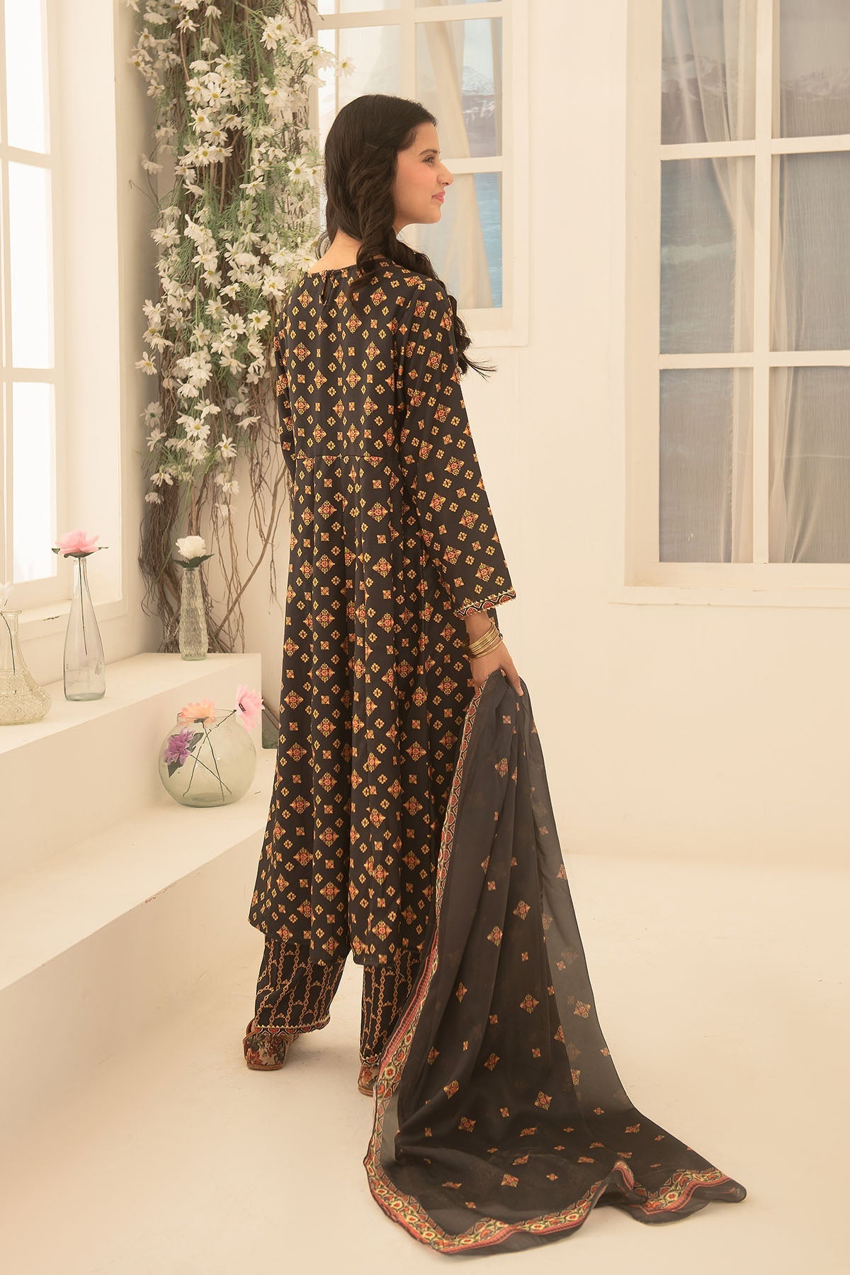 Ochre Clothing Herringbone Digital Printed 3 Pc Suit-COR-124